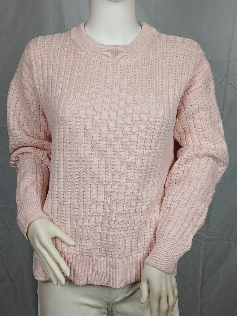 Time and Tru Pastel Pink Waffle Knit Crewneck Sweater L